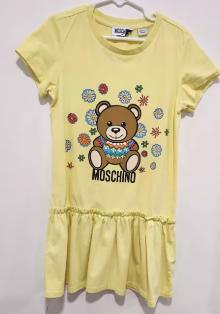 Moschino Kids Cotton Yellow Iconic Teddy Short Sleeve Dress Sz 8 Great Condition