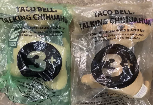 Lot of (2) Taco Bell Talking Chihuahua PLUSH Polysealed NOS