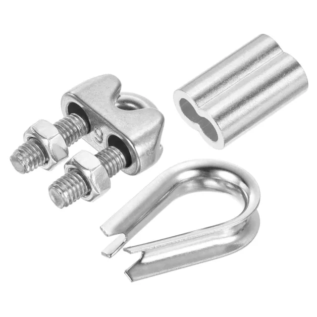 1/4" Wire Rope Kit, 24 Pack M6 Stainless Steel Thimbles & Clamps Crimping Loop