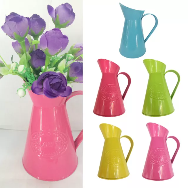 Shabby Chic Country Vintage Metal Jug Vase Flower Pitcher Wedding Decor 5 Colors