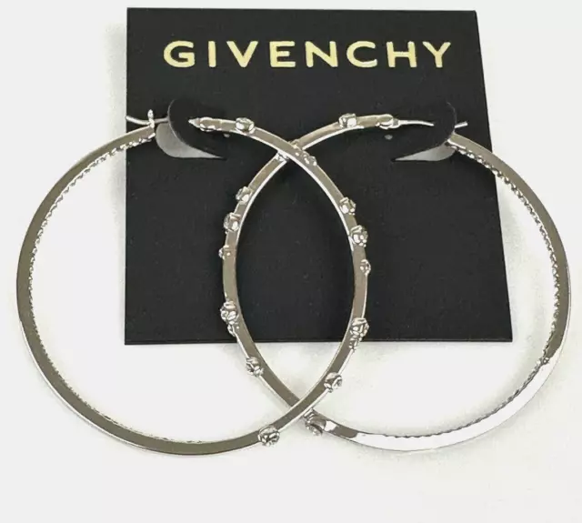 Givenchy Silver-Tone Bijoux Medium Crystal Hoop Earrings, 1.9" NEW $58