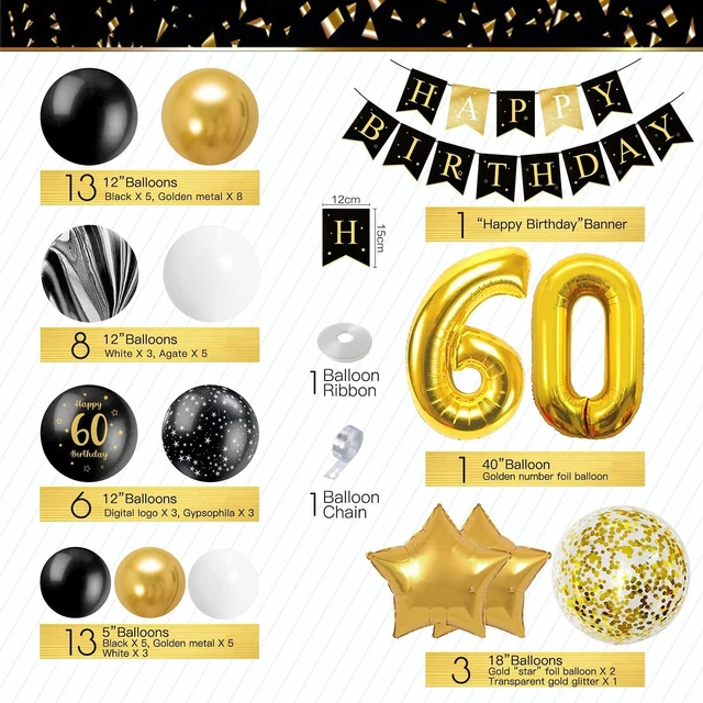 adaziau 60 Anni Compleanno Uomo Donna Nero Oro Palloncini 60 Anni Co 3