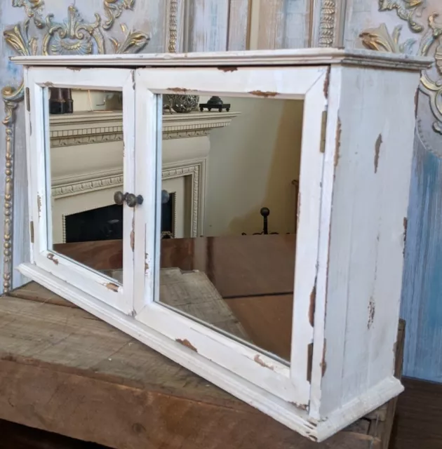 New VINTAGE French Cream Shabby Chic Rustic Wall BATH Mirror Cabinet Cupboard 2