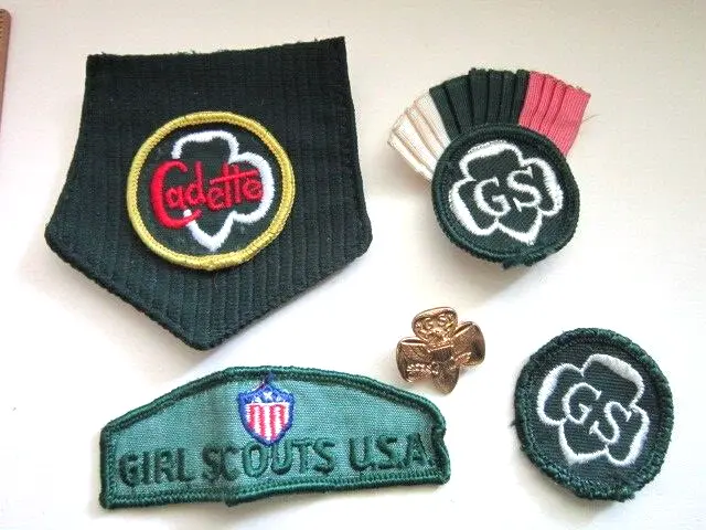 Vintage 1960's 1970's Girl Scouts Cadette Uniform Shoulder Hat Patch Lot & Pin