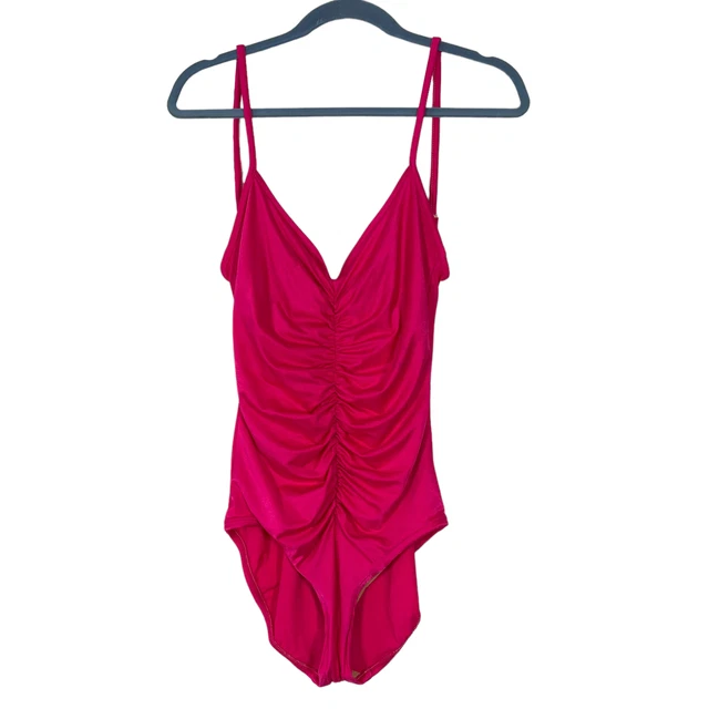 Vintage Rose Maria Reid Magenta Pink One-Piece Swimsuit Ruched Minimal