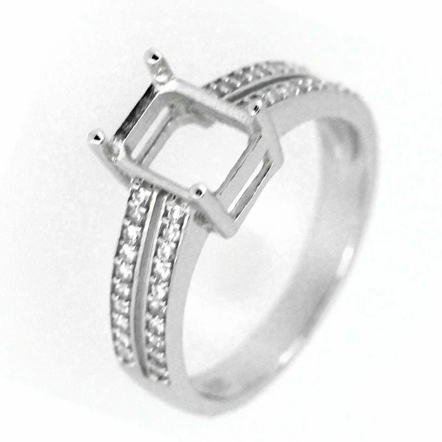 Sterling Silver Semi Mount Ring Setting Oct 7x5mm White Topaz Split Shank