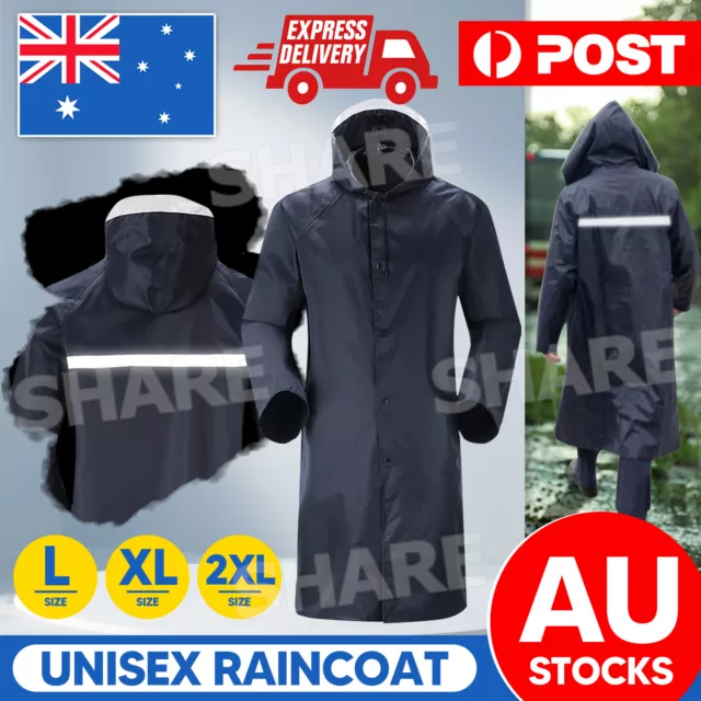 Waterproof Rain Jacket Coat Raincoat Hooded Long Trench Hiking Outdoor Unisex Oz