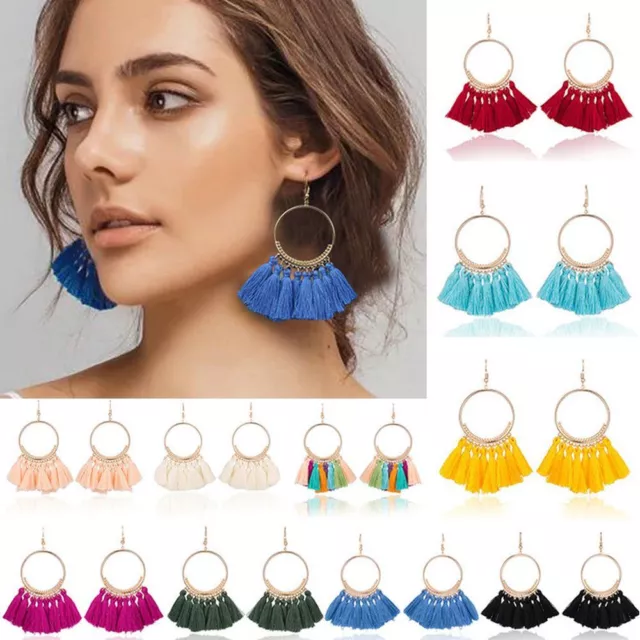 Vintage Women Bohemian Earrings Long Tassel Fringe Boho Dangle Earrings Jewelry