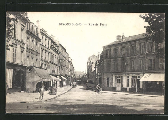 CPA Bezons, Rue de Paris, vue de la rue