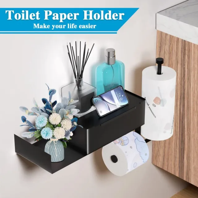 Toilettenpapierhalter Mit Feuchttücherbox ohne Bohren Klorollenhalter schwarz DE
