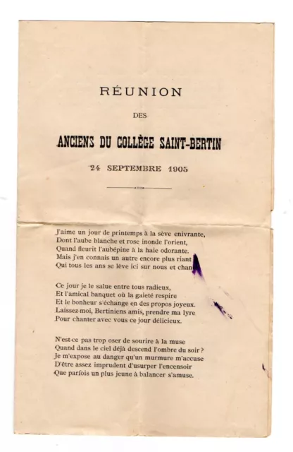 Réunion du Collège Saint-Bertin 24 Septembre 1905. F. MAIGRET.  C1/3