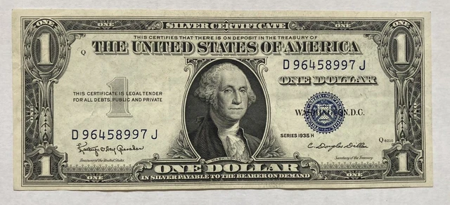 1935 H  One Dollar Bill Silver Certificate    VF/XF