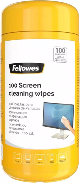 Fellowes 100 Screen and Keyboard Wipes Tub for Home and Office - Phone/Tablet