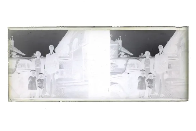 Family France Car Photo Stereo Th3L1n9 Glass Plate Vintage NEGATIVE