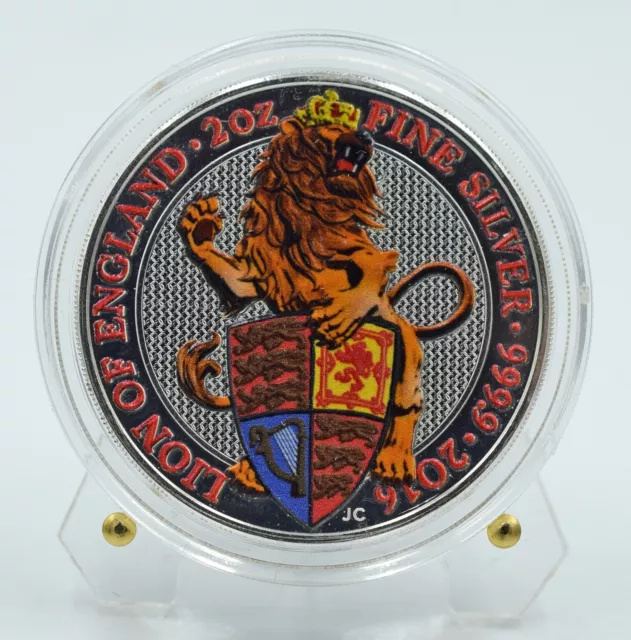 U.K. 2016 Queens Beasts - The Lion of England 2 Oz Colored Silver Coin - Rare