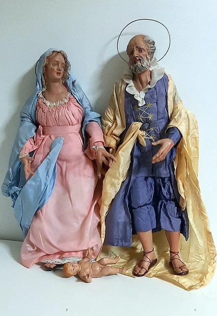 Vintage Italienisch Neapolitanishe H Josef Madonna Kind Krippenfiguren glasuagen