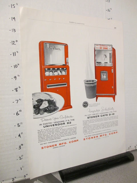 trade magazine ad 1958 STONER Mfg Co vending machine pastries hot drinks coffee