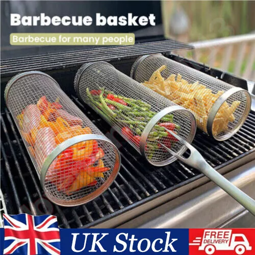 Cylinder Grilling Basket Stainless Steel Barbecue Net Vegetables Meat BBQ Basket