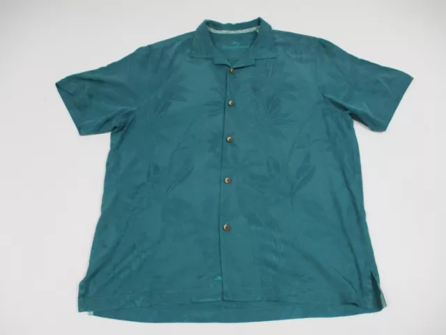 Tommy Bahama Men's Shirt Size Large Green Short Sleeve Silk Hawaiian Floral