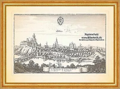 Teschen Cieszyn Schloss Spitalkirche Schlesien Kupferstich Merian 0780 Gerahmt