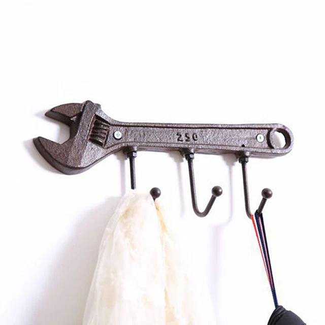 Retro Key Rack Holder Hooks Iron Wrench Spanner Shape Wall Mounted Man Cave