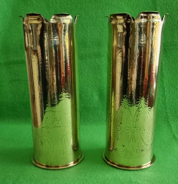 WW1 Trench Art  Pair Of Brass Shell Cases