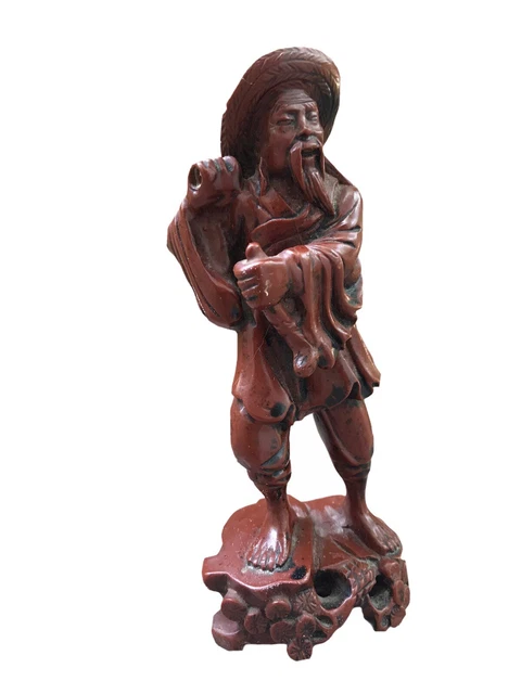 Vintage Ebony Asian Made In Japan Hand Carved figurine Ancient Peasant 6 “