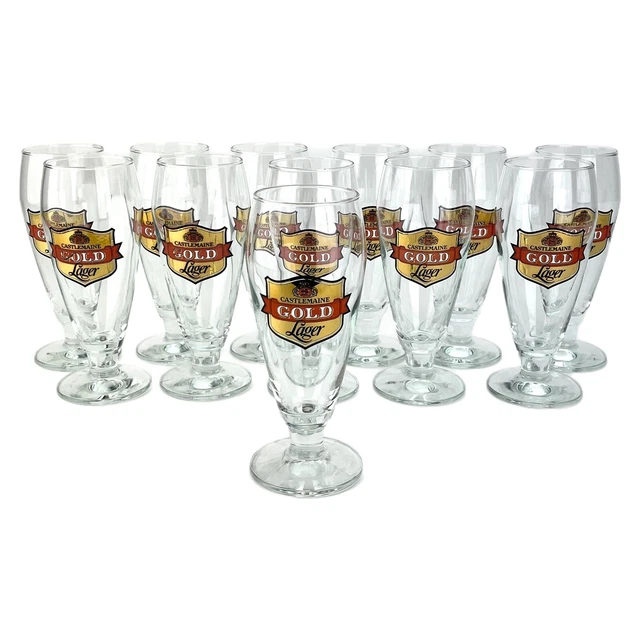 RARE SET OF 12 Vintage Castlemaine GOLD Lager Beer Glasses 300mL XXXX