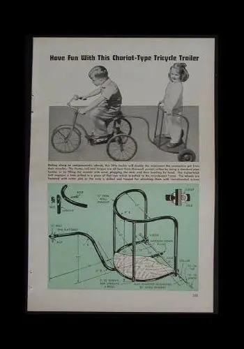 Chariot Tricycle Trailer 1950 How-To build PLANS no weld