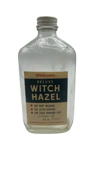 VINTAGE Walgreens WITCH HAZEL  8 fluid oz Glass Bottle Medical Empty Prop Decor