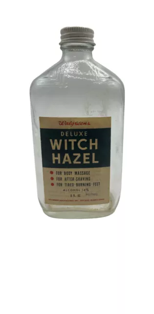 VINTAGE Walgreens WITCH HAZEL 8 fluid oz Glass Bottle Medical Empty Prop Decor VINTAGE Walgreens WITCH HAZEL 8 fluid oz Glass Bottle Medical Empty Prop Decor