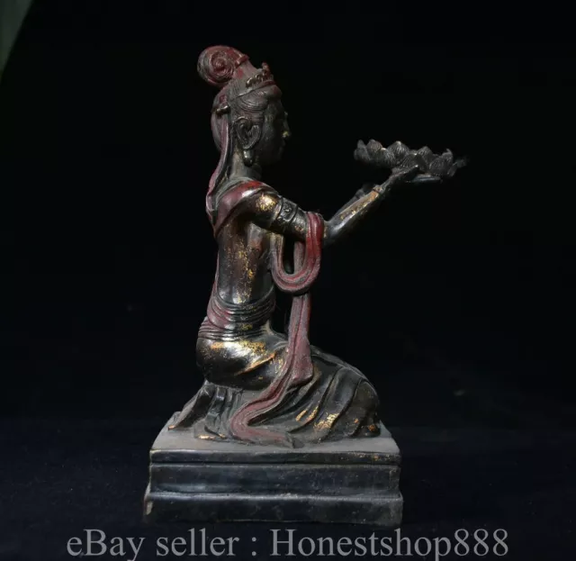 8.4" Old Chinese Bronze Dynasty Woman Beauty Belle Candle stick Statue