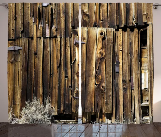Rustic Curtains Oak Barn Timber Door Window Drapes 2 Panel Set 108x84 Inches