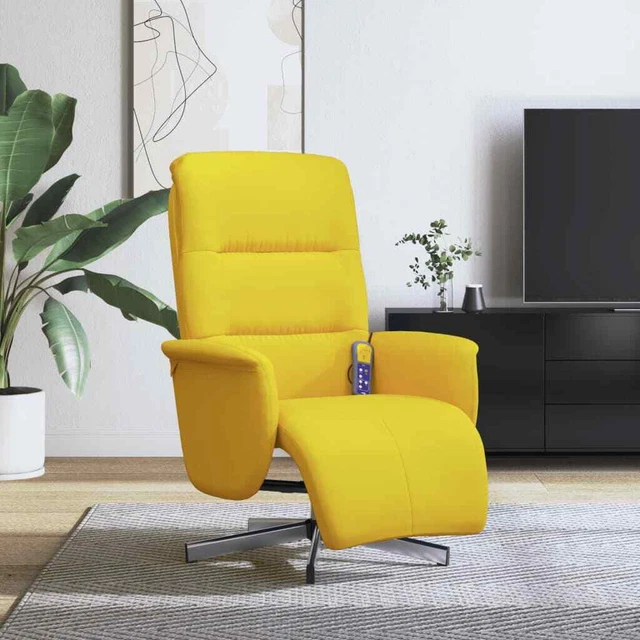 Massagesessel mit Fußteil Fernsehsessel Relaxsessel Sessel Hellgelb Stoff vidaXL