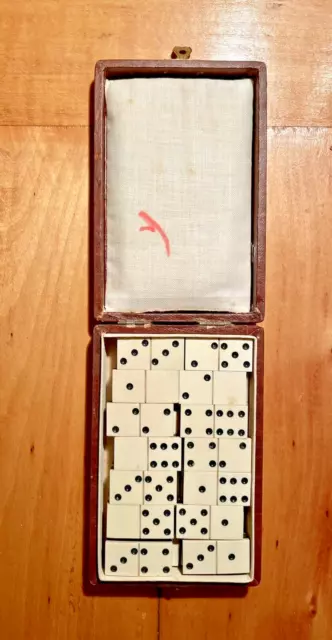 antikes Dominospiel/ Domino, dunkles Holz und ?,  Schachtel: 12x8cm
