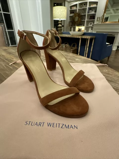 Stuart Weitzman Nearlynude Sandals Brown Suede Size 9 Ankle Strap Heels
