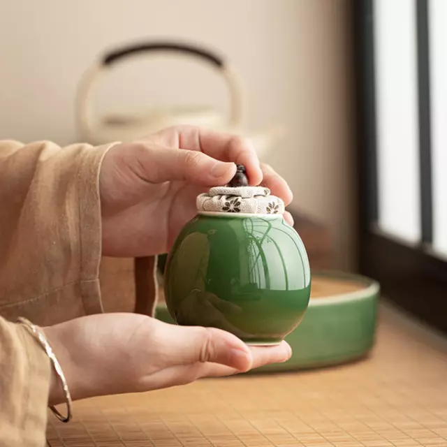 Ceramic Tea Storage Jar Ginger Jar Green Porcelain Chinese Style for Tea,
