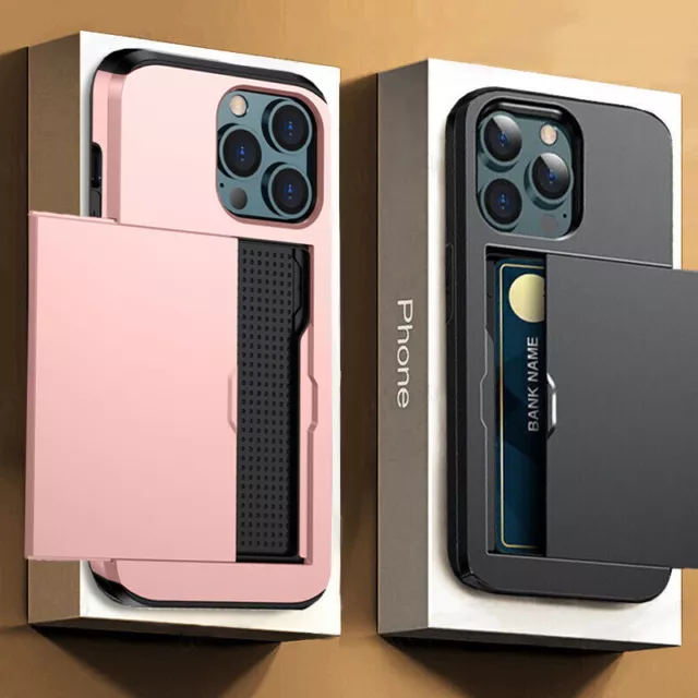 Hülle iPhone 14 13 12 Pro Max 11 8 XR Handy Tasche HardCover mit Kartenfach Case