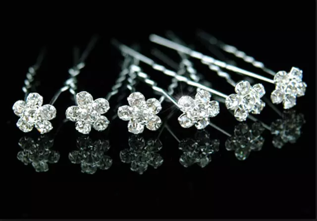 Rhinestone Crystal Diamante Flower Hair Pins Weddings Bridal Party Gifts