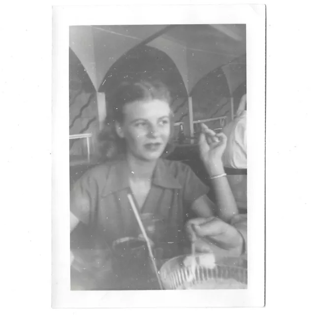 Vintage Photo Pretty Woman Gossiping At Lunch Diner Restaurant 1950s Cute Girl