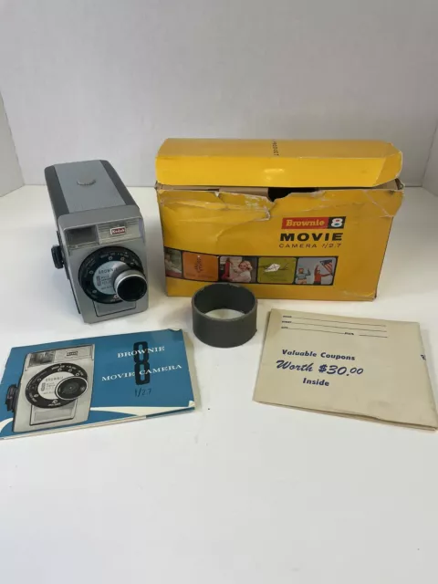 Vintage Kodak Brownie 8 Movie Camera 8mm f/2.7 with original box and manual