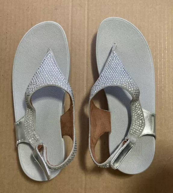 Fitflop Women's Skylar Crystal Toe Thong Sandal Silver Size UK8 US10 EUR42
