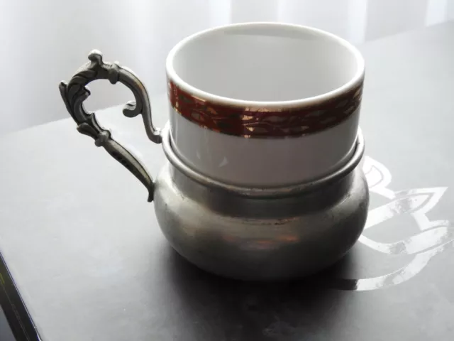 Tasse A Cafe Moka Ancienne En Porcelaine Monopoli Litron Support Etain Ange  95%