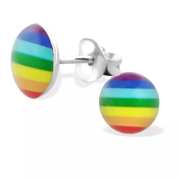 925 Sterling Silver Rainbow Round Circle Disc Kids Girls Women Stud Earrings