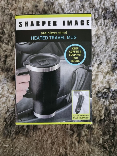 Sharper Image Stainless Steel Heated Travel Mug W/ Charger - New Sealed - Black