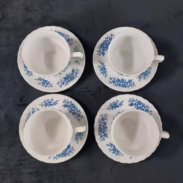 Beacon Hill Cups & Saucers British Anchor Staffordshire x 4 Blue & White Pottery 3