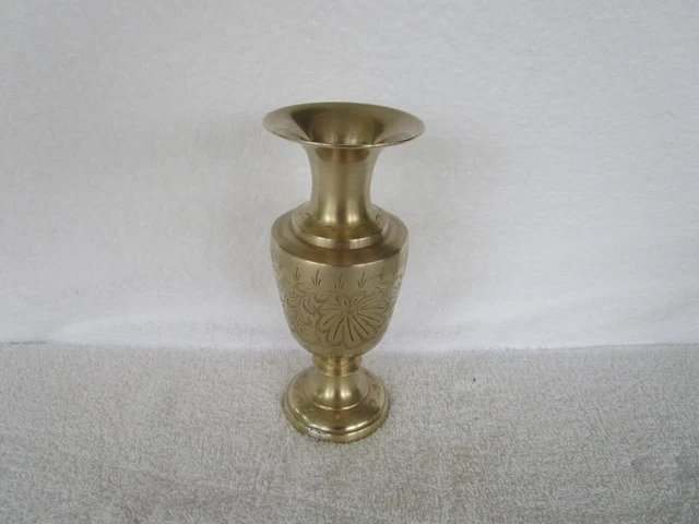 Vintage [ 7" Tall] Solid Brass Etched Vase~ Clean!!!