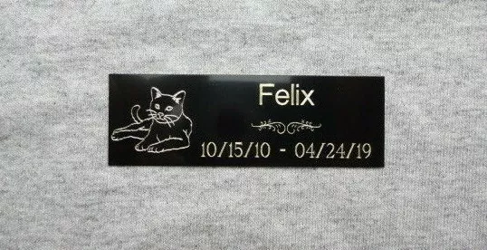 1x3 Custom Engraved Cat Memorial, Black Brass Plate Plaque, Pet