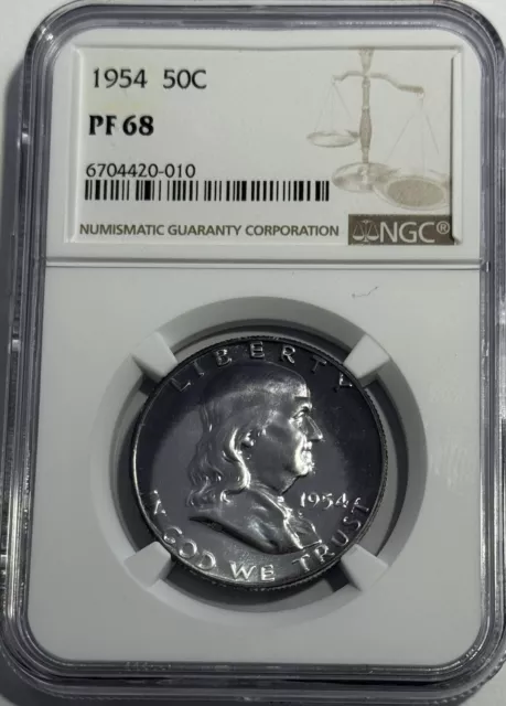 1954 Ngc Pf68 Silver Proof Ben Franklin Half Dollar 50C White Label #010