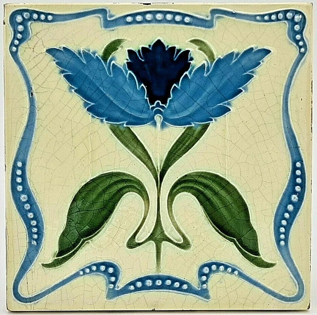 Art Nouveau Fireplace Majolica Tile New Birch Tile Co C1904 AE8